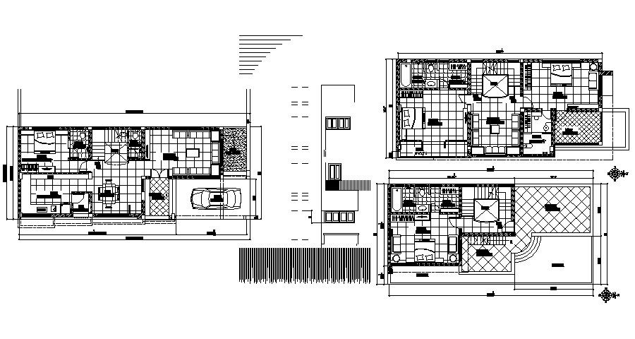 Residential house plan 55' x 22' with detail dimension in dwg file