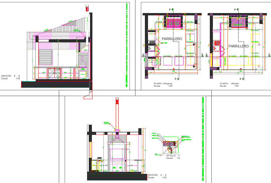 Residential house plan detail view dwg file