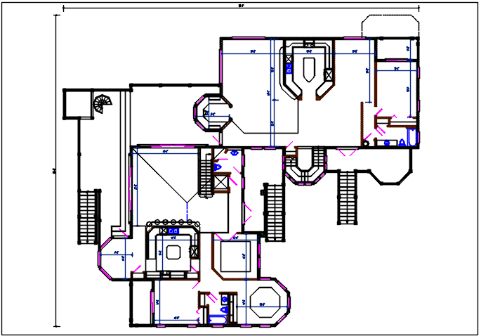 Residential house plan detail with dimension furnisher in room dwg file