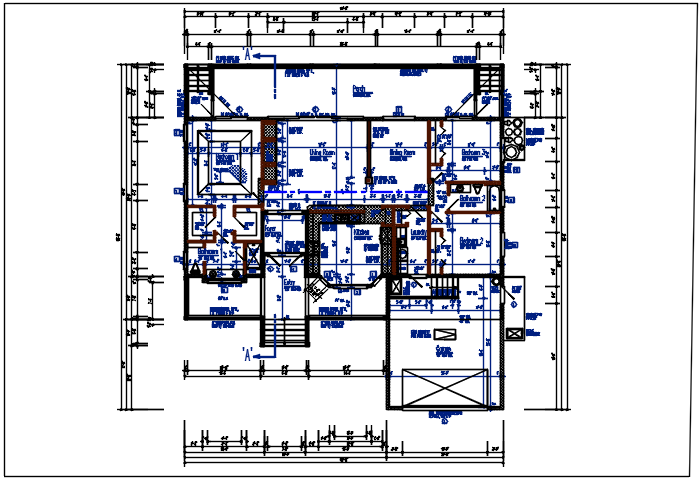 Residential house plan detail with dimension, furnisher in room dwg file