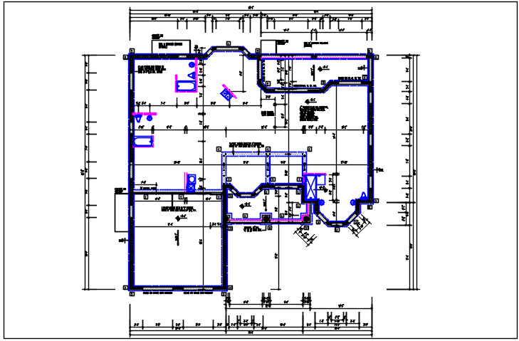 Residential house plan detail with dimension, furnisher in room dwg file