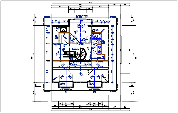 Residential house plan detail with dimension, furnisher in room dwg file