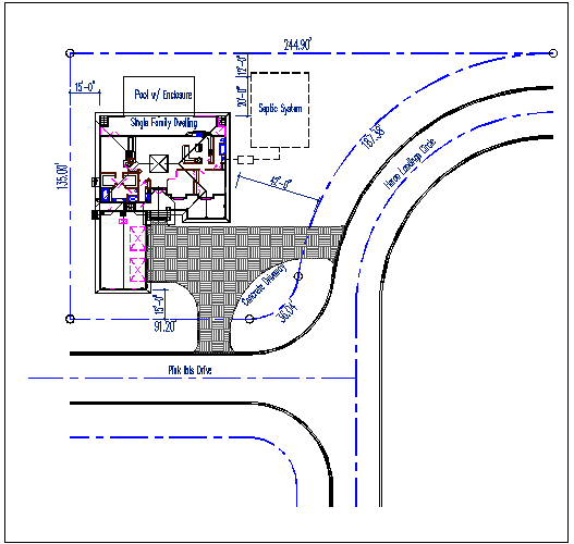 Residential house plan detail, roof projection plan view dwg file