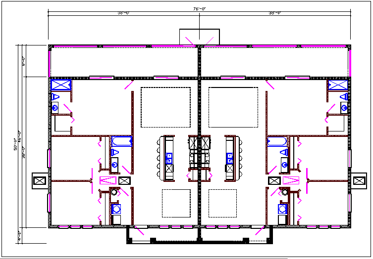 Residential house plan detail, roof projection plan view dwg file