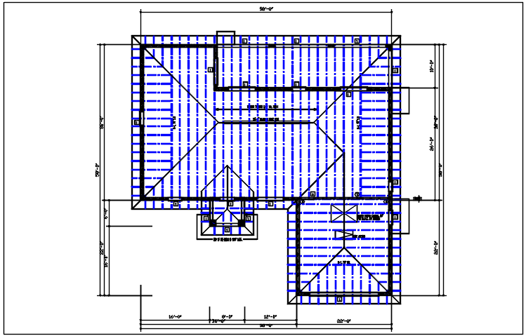 Residential house plan detail, roof projection plan view dwg file