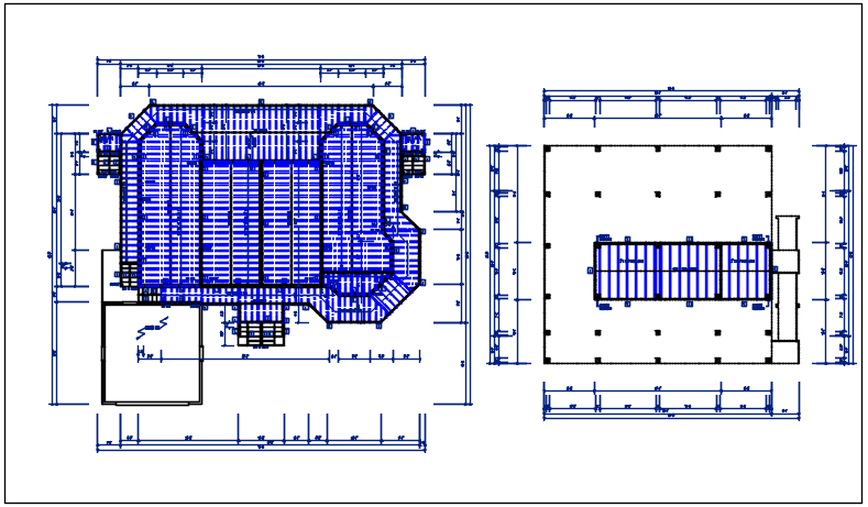 Residential house plan detail, roof projection plan view dwg file