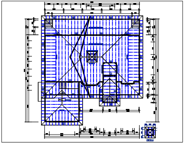 Residential house plan detail, roof projection plan view dwg file