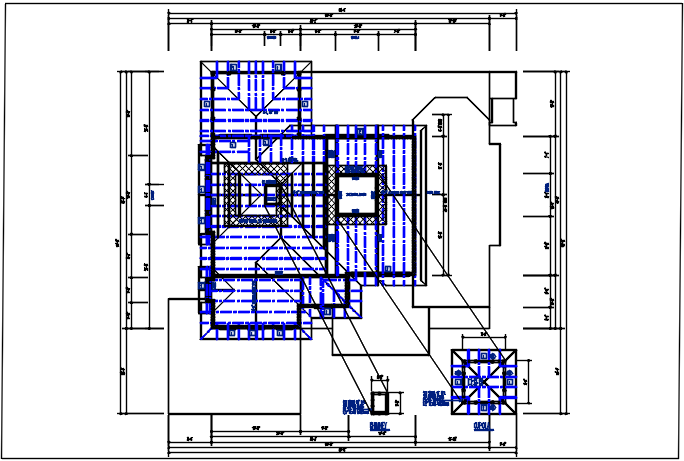 Residential house & roof projection, plan view detail dwg file