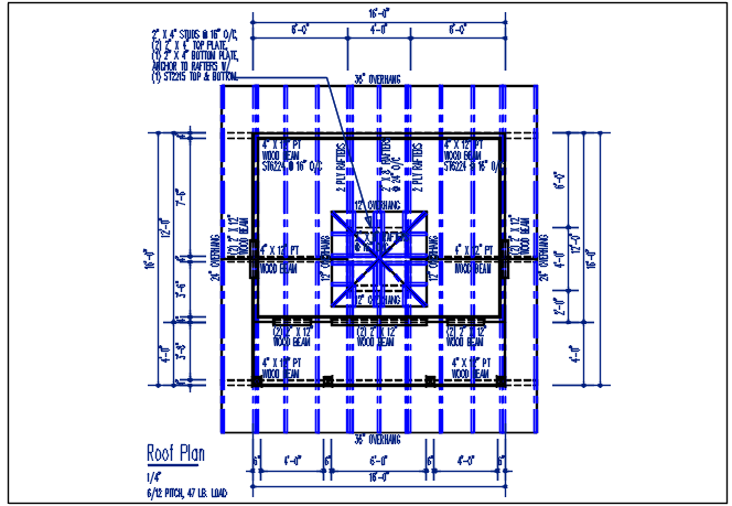 Residential house plan detail, roof projection plan view dwg file