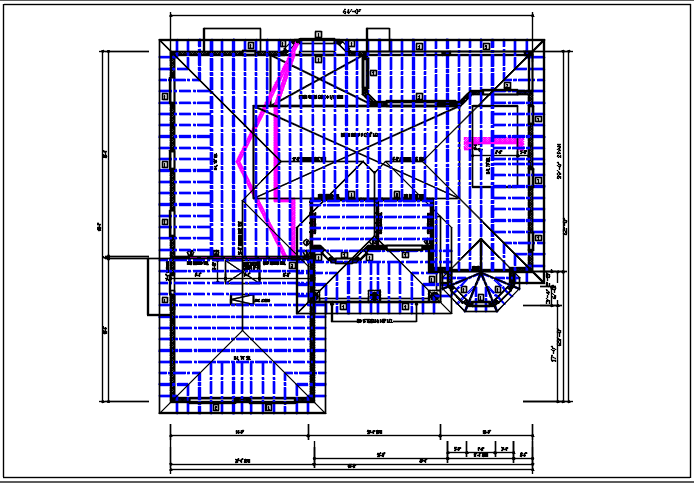 Residential house plan detail, roof projection plan view dwg file