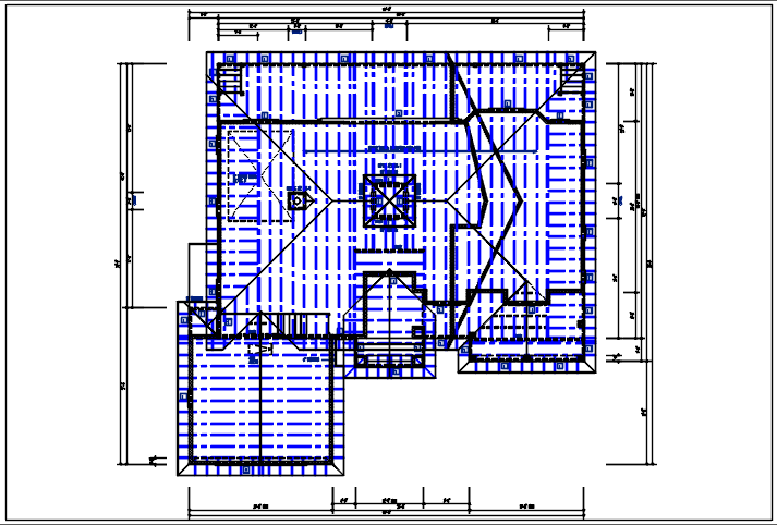Residential house plan detail, roof projection plan view dwg file