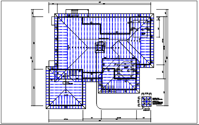 Residential house plan detail & roof projection view dwg file
