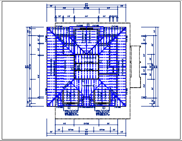 Residential house plan detail, roof projection plan view dwg file