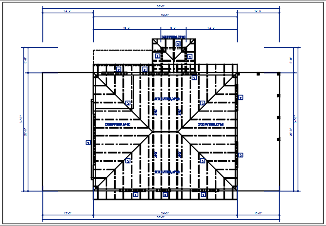 Residential house plan detail, roof projection plan view - dwg file