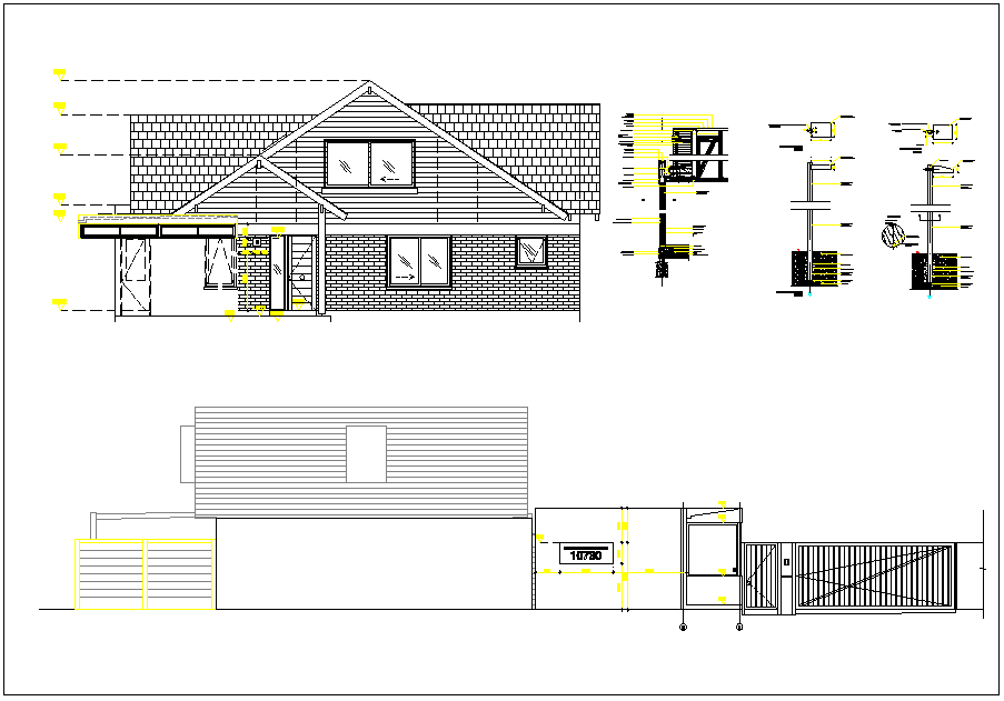 Residential house plan elevation and plan dwg file