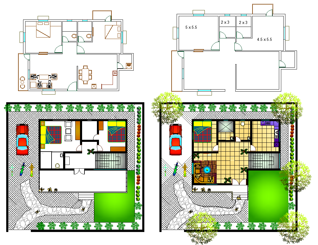 Residential house plan view detail dwg file
