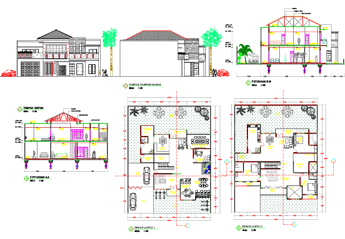 Residential house plan view detail dwg file