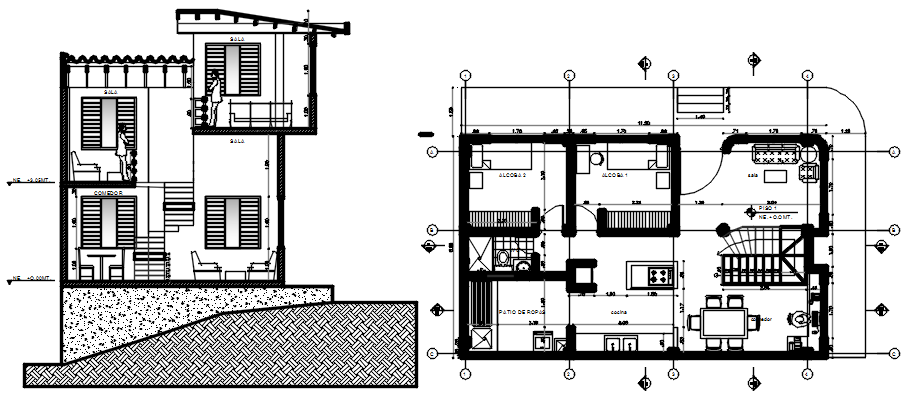 Residential house plan with detail dimension in dwg file