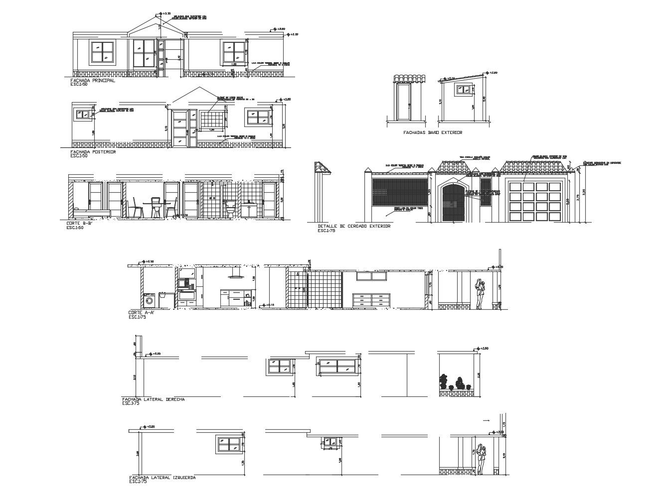 Residential house with elevation and section in dwg file