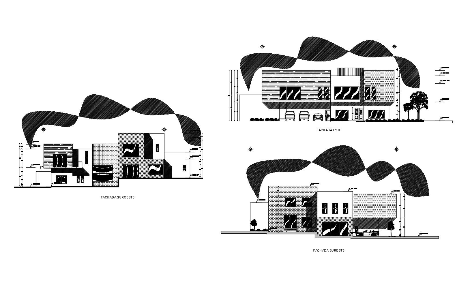Residential house with elevation details in dwg file