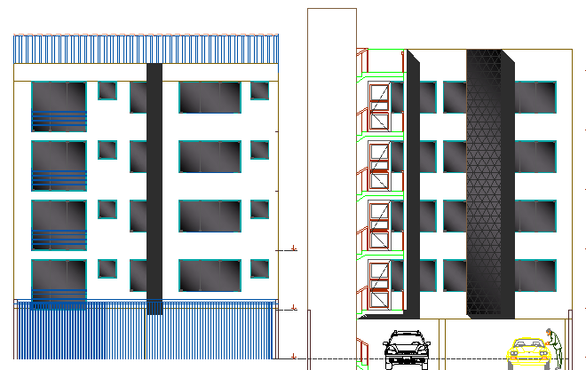 Residential housing apartment building elevation details dwg file