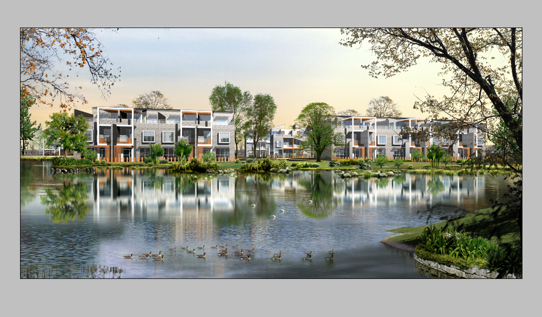 Residential housing area detail elevation 3d model Photo-shop file