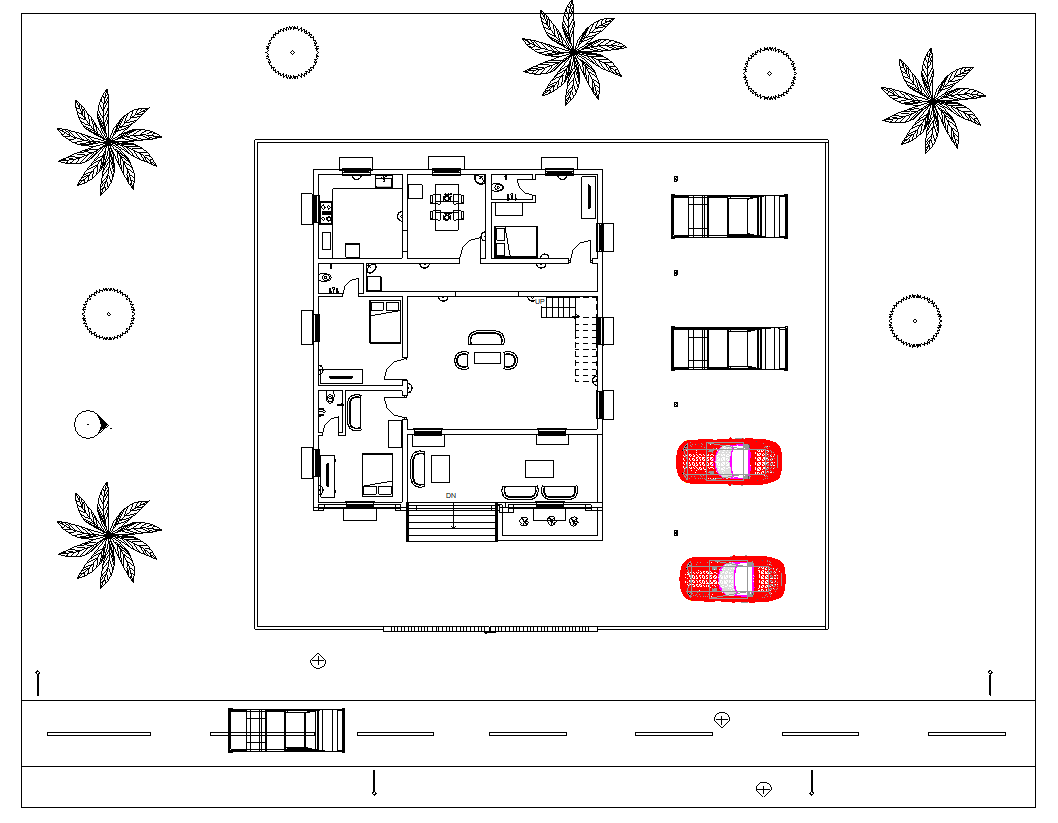 Residential housing building plan 2d view layout autocad file