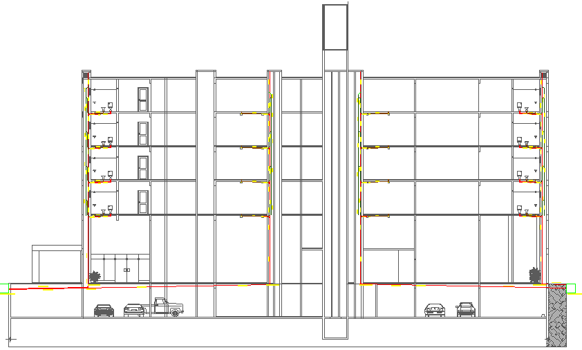 Residential housing building sectional view of sanitary installation dwg file