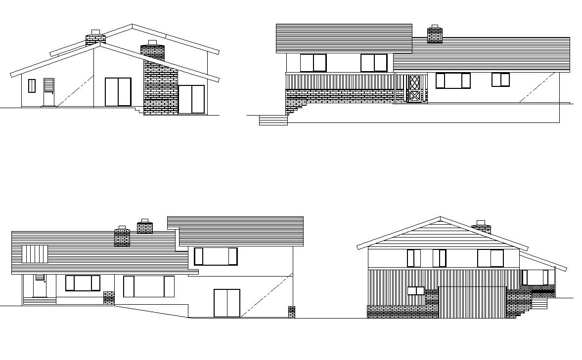 Residential housing building structure elevation 2d view layout autocad file