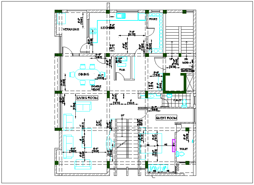 Residential housing plan view detail with dimension dwg file