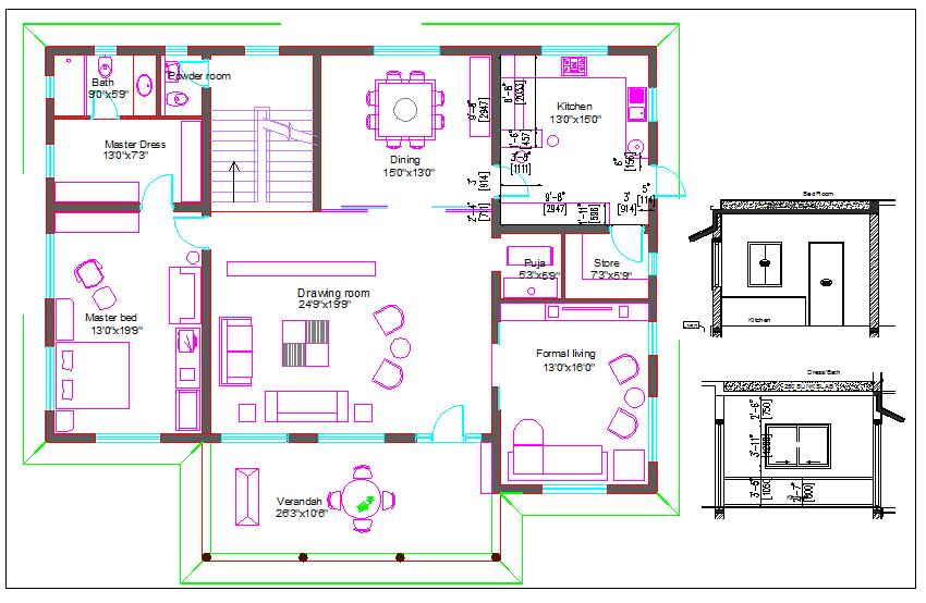 Residential housing plan view dwg file