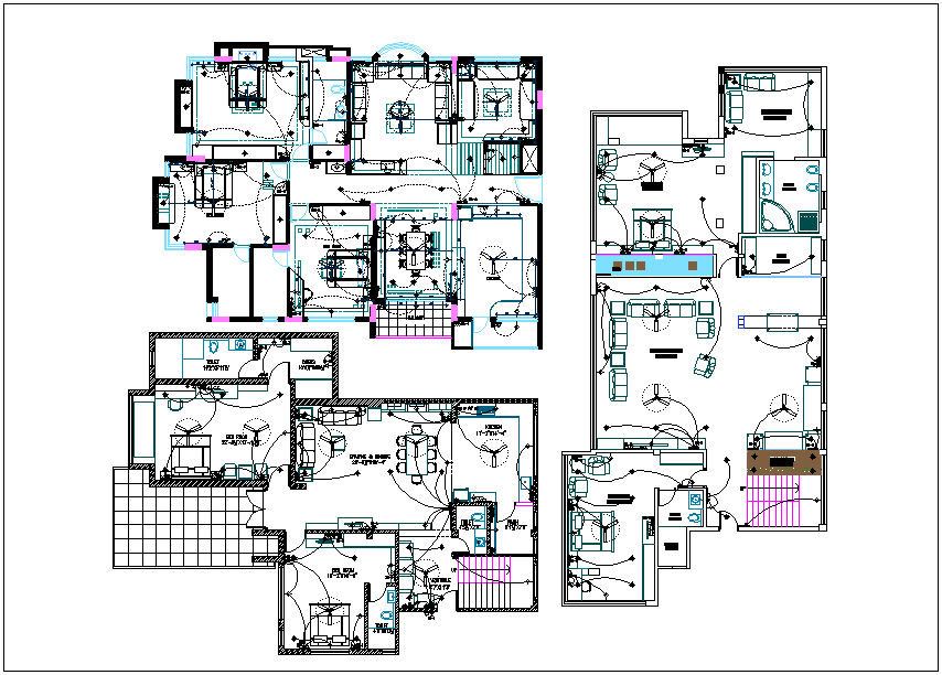 Residential housing plan view with electrical layout view dwg file