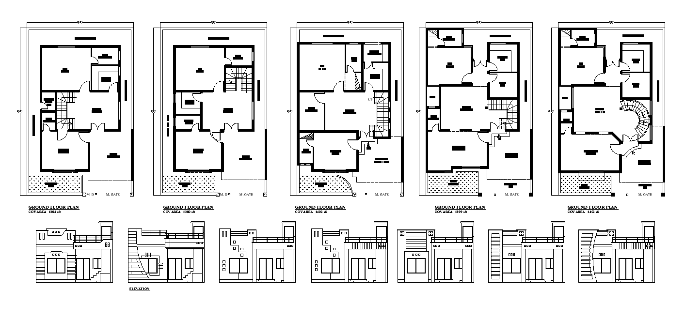 Residential housing structure building layout plan and elevation in autocad format file