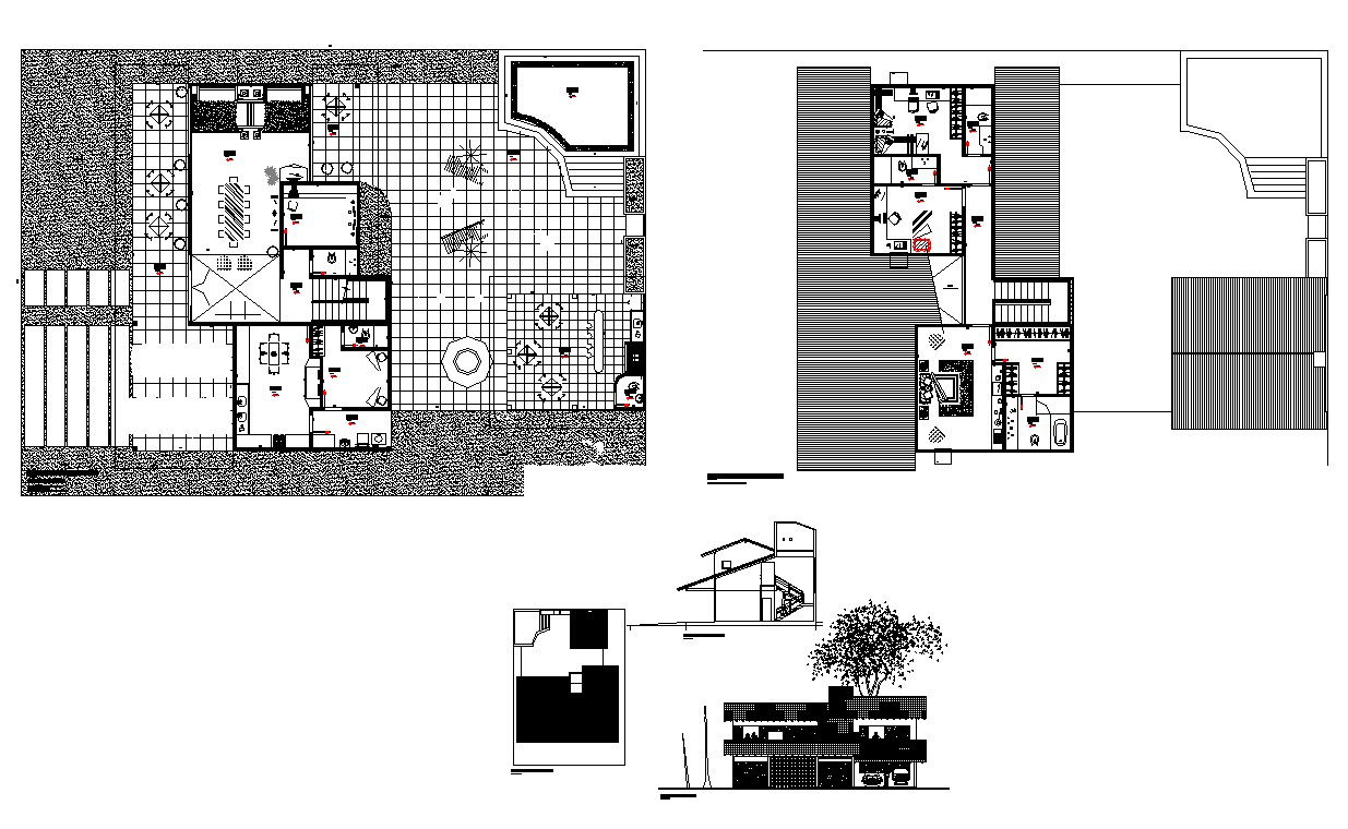 Residential housing structure detail plan and elevation 2d view layout autocad file