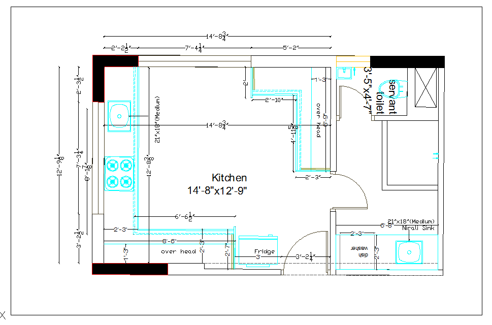 Residential kitchen plan layout detail dwg file