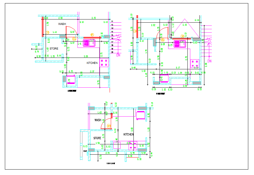 Residential kitchen plan view and design plan layout detail dwg file