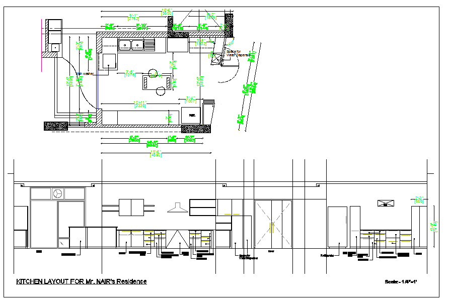 Residential kitchen plan view and elevation detail dwg file