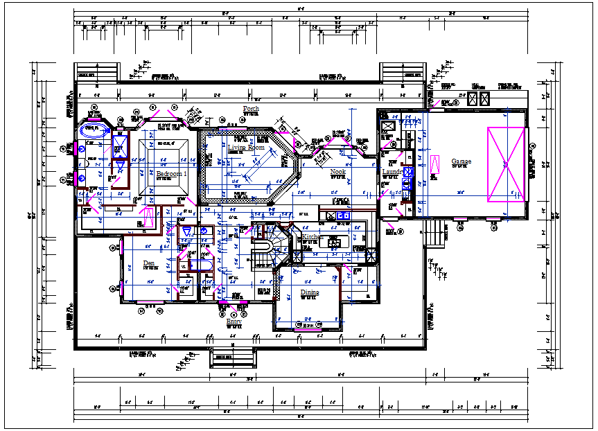 Residential luxurious house plan view detail dwg file,