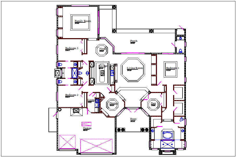 Residential luxurious house plan view detail dwg file