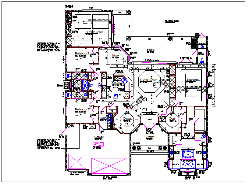 Residential luxurious house plan view detail dwg file