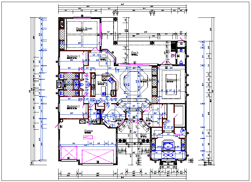 Residential luxurious house plan view detail dwg file