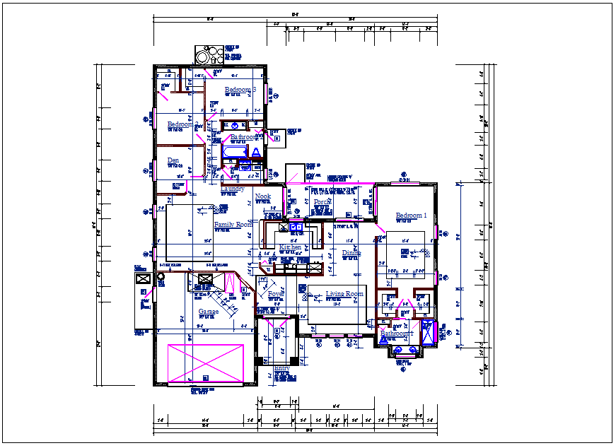 Residential luxurious house plan view detail dwg file