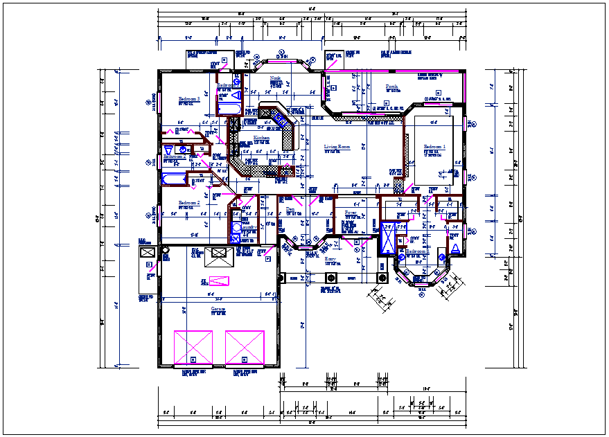 Residential luxurious house plan view detail dwg file