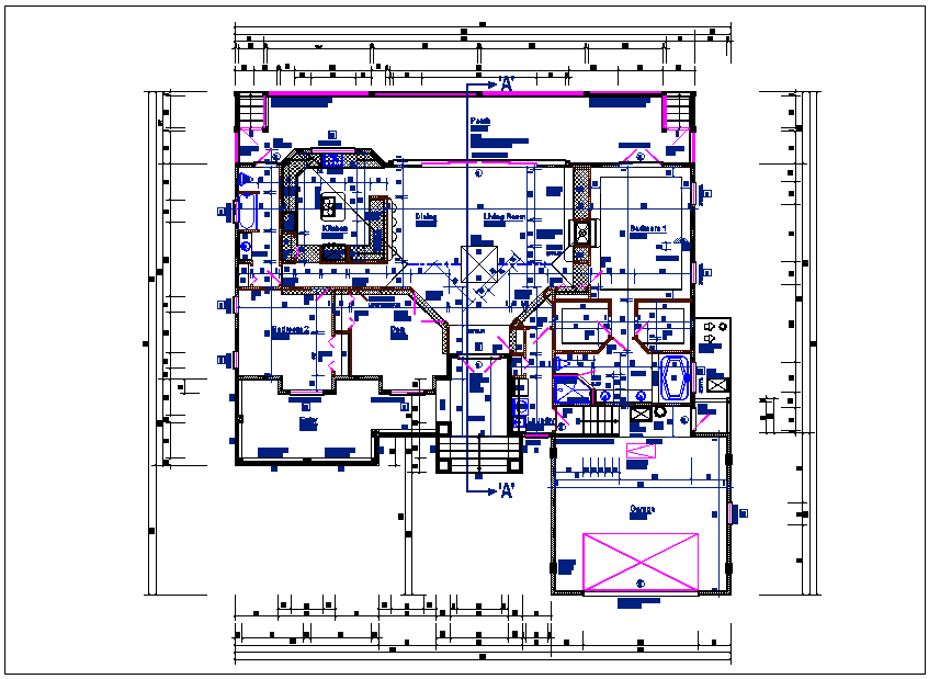 Residential luxurious house plan view detail dwg file