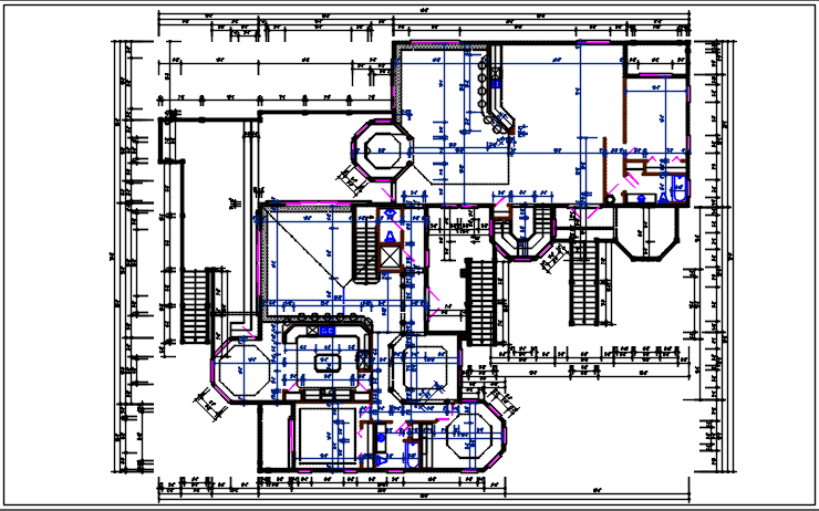 Residential luxurious house plan view detail dwg file