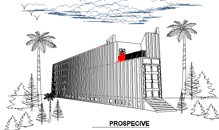 Residential multi-family housing building front elevation details dwg file