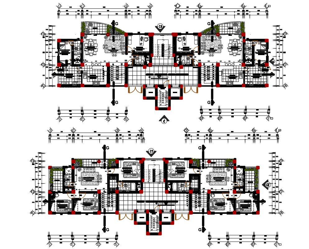 Residential multiple family house plan in dwg file