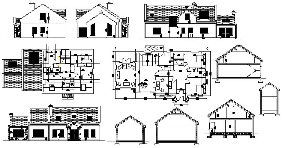 Residential one family house detailed architecture project dwg file