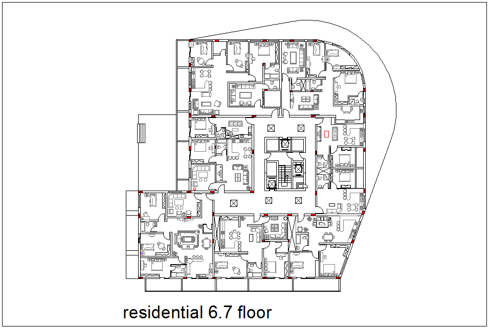 Residential six and seven floor plan for mixed used building dwg file