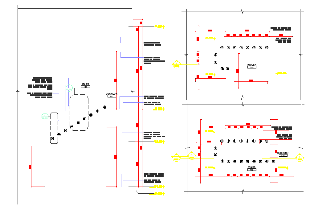 Residential structure and corridor handrail detail view dwg file